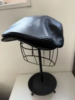 （美品）黒 レザー ハンチング帽