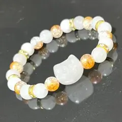 人気　ネコ型　ムーンストーン　オレンジシャンパン　パワーストーン　ブレスレット