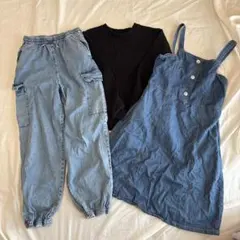 【デニムコーデ】カーゴパンツ・デニムサロペット・スウェットセット