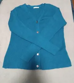 美品　Te chichi ターコイズ　リブニット Vネック カーディガン