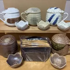 美濃焼　茶碗蒸し　蓋付き蒸し碗　５客 千代口 　トレー　スプーン　共箱のサムネイル