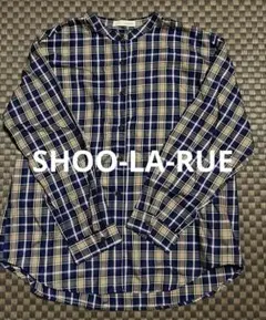 【㊥】 SHOO-LA-RUE 長袖青ベージュチェックシャツLサイズ