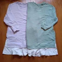 GU 長袖ワンピース 140 ラベンダー・グリーン　2着セット