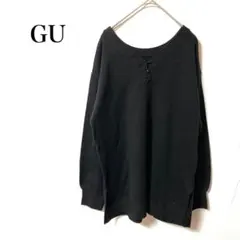 ジーユー　長袖ニット ボタン付き　ブラック　紐付き　M　ゆったり　美シルエット