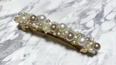 コットンパールとビジューのバレッタ