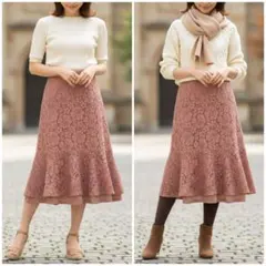 ノエラ　花柄　刺繍　フラワーレース　ロング　スカート　フリーサイズ