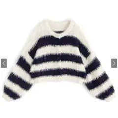 GRL ボーダー柄フェザーニットショート丈カーディガン[kz323]