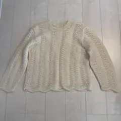 長袖ニット レース編み クリーム色