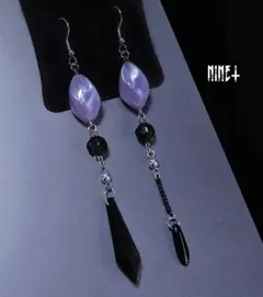 1985 個性的ピアス ブラック アシメ パープル イヤリング 神秘的 大ぶりのサムネイル