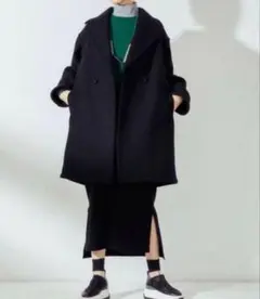 UN3D バックオリガミ コート ブラック ウール チェスターのサムネイル