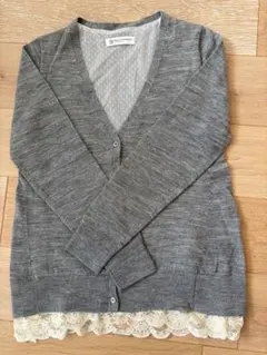 BEAUTY&YOUTH グレー レース裾　長袖カーディガン