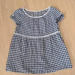 ネイビーとホワイトのギンガムチェック半袖ブラウス、カーディガンセット