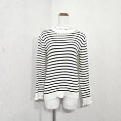 earth music パール付ボーダーニット（S）オフホワイト×ブラック