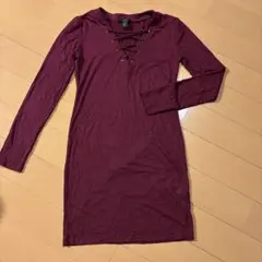 FOREVER 21 バーガンディ レースアップワンピース S