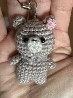 あみぐるみ くま キーホルダー ミニ ベージュ ハンドメイド