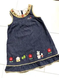 ミキハウス　mikihouse ジャンパースカート立体うさこ　デニム　100cm