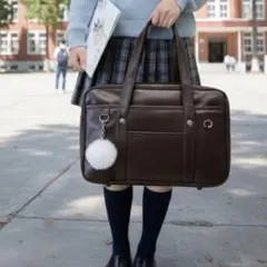 ブラウン スクールバッグ 合皮 大容量 通学用 スクバ PUレザー