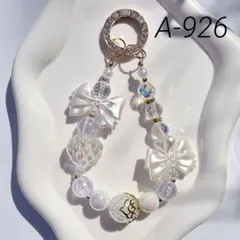 パールリボンビーズストラップ クリア×ホワイト