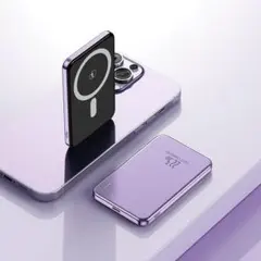 ★パープル★新薄型モバイルバッテリー10000mAh★ワイヤレス充電