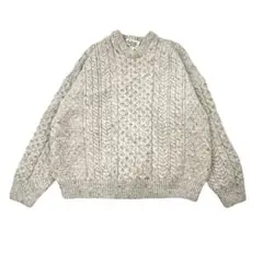 【レディース】 アイルランド製　肉厚ニット　ミックスウール　アランニット　M相当