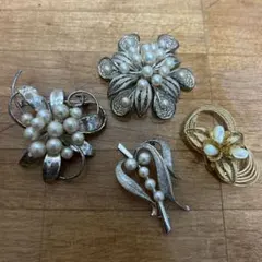 ヴィンテージ パール ブローチ 4点セット 昭和レトロ