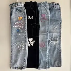 キッズ デニムパンツ 長ズボン 刺繍入り 120cm 4点