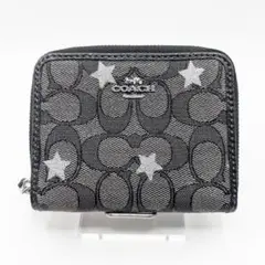 【美品】COACH コーチ ブラック 星柄 ラウンドファスナー 二つ折り財布