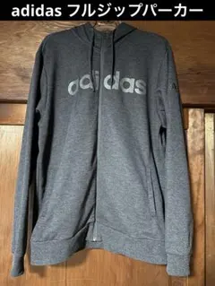 adidas　アディダス　ジップアップパーカー　ダークグレー　ラメ入プリントロゴ