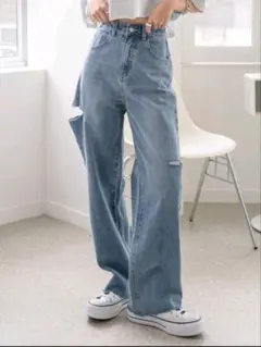 Dazy ハイウエストワイドジーンズ