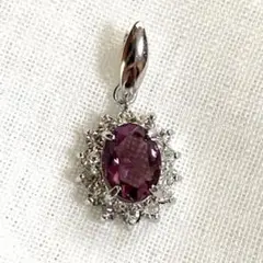 ヴィンテージネックレス アメジスト天然石 シルバー ラインストーン ペンダント①