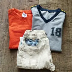 130ブランシェス半ズボン他 キッズ服セット オレンジTシャツ グレーシャツ