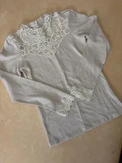 レースパール装飾 長袖トップス