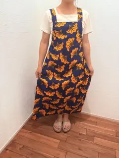 冬にも〇アフリカ布アフリカンバティックワンピースオールインワンハンドメイド