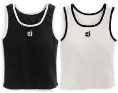 【新品タグ付き】GRL カップ付きロゴ刺繍配色ラインタンクトップ 2点セット S
