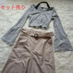 美品 セットアップ (M) バルーンスリーブ短丈ニット+ワイドパンツ スラックス