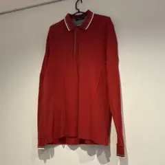 赤 長袖 ストライプ襟 ポロシャツ　【お買得】