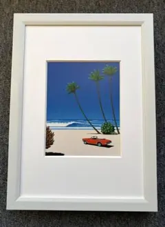 永井博 / 海と車・アート【A4サイズ写真ポスターフレーム付き2点