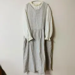 SM2 ストライプロングワンピース リネン混 前後着可 ライトグレー×白F