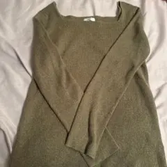 リブ編み長袖ニット オリーブグリーン