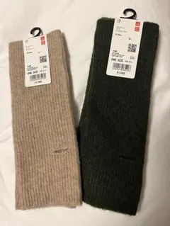 新品☆ユニクロ☆スフレヤーンニットアームウォーマー ベージュ＆オリーブ2点セット