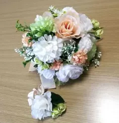 ブーケ ウエディング 結婚式 ブライダル 前撮り ブートニア付き ハンドメイド