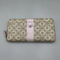 美品✨️コーチ 長財布 ラウンドファスナー オプアート PVC レザー ベージュ
