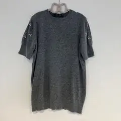 Zara グレー 半袖ニット Mサイズ ビジュー付き