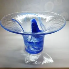 ブルー　渦巻き　手作りガラス　フラワーベース　インテリア