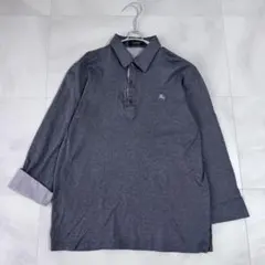 バーバリーブラックレーベル グレー 7分袖 ポロシャツ 刺繍ロゴサイズ3