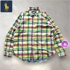 90s ラルフローレン マドラスチェック　薄手長袖シャツ　XL cityboy