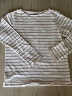 無印良品サーモンピンクボーダー長袖カットソー　サーモンピンクL