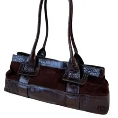 FURLA フルラ　ダークブラウン トートバッグ スエード クロコダイル