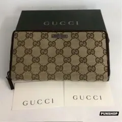 GUCCI グッチ GGキャンバス ラウンドファスナー 長財布 レディース