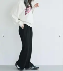 【coca】ジョーゼットリブパンツ カジュアルパンツ ブラック